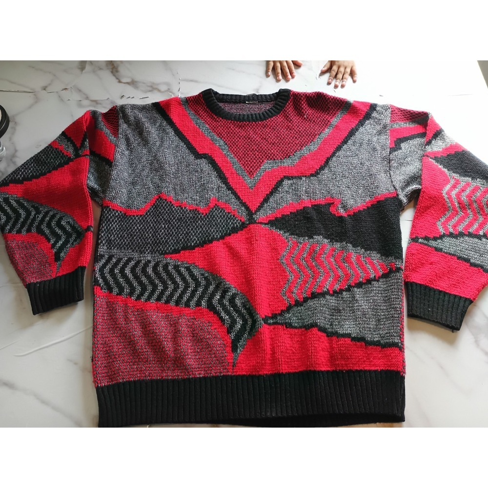 Vintage Retro Style Men Sweater Winter Holiday Graphic Knitted Pullover Sz Large
